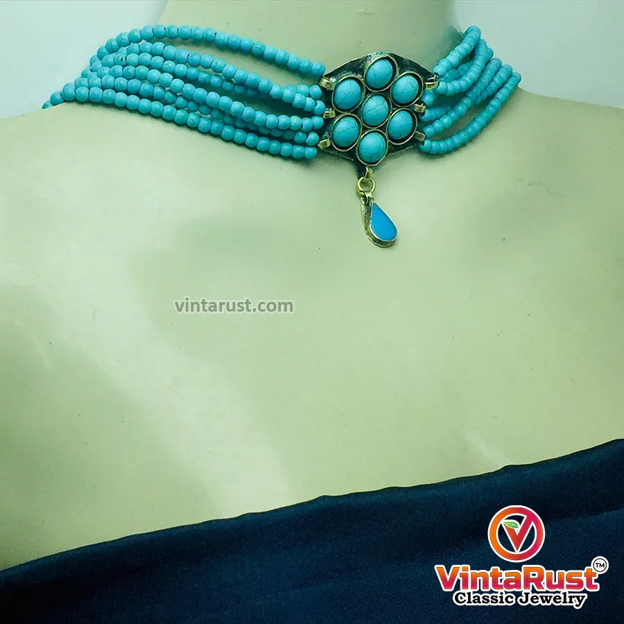 Turquoise Flower Necklace and Earrings  Jewellery Set