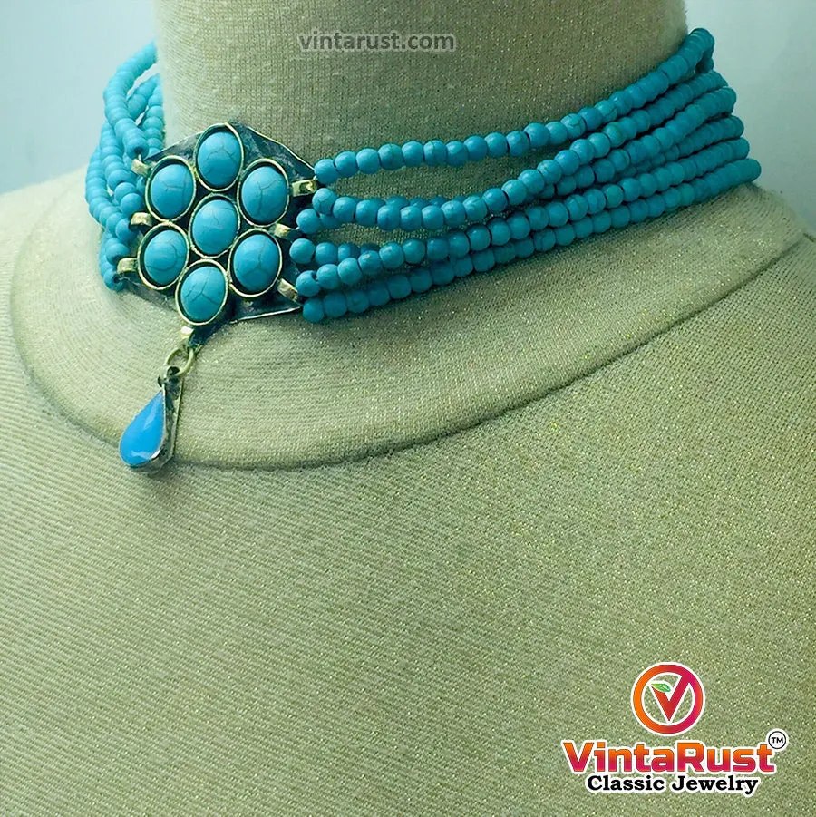 Turquoise Flower Necklace and Earrings  Jewellery Set