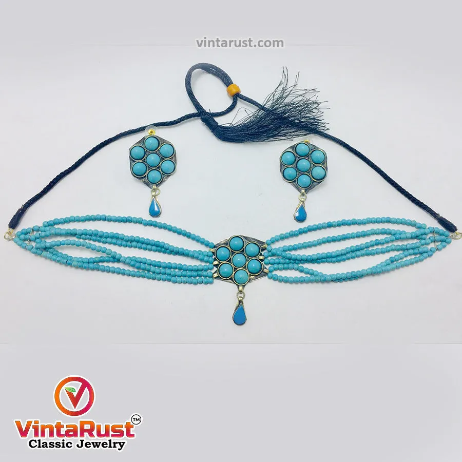 Turquoise Flower Necklace and Earrings  Jewellery Set