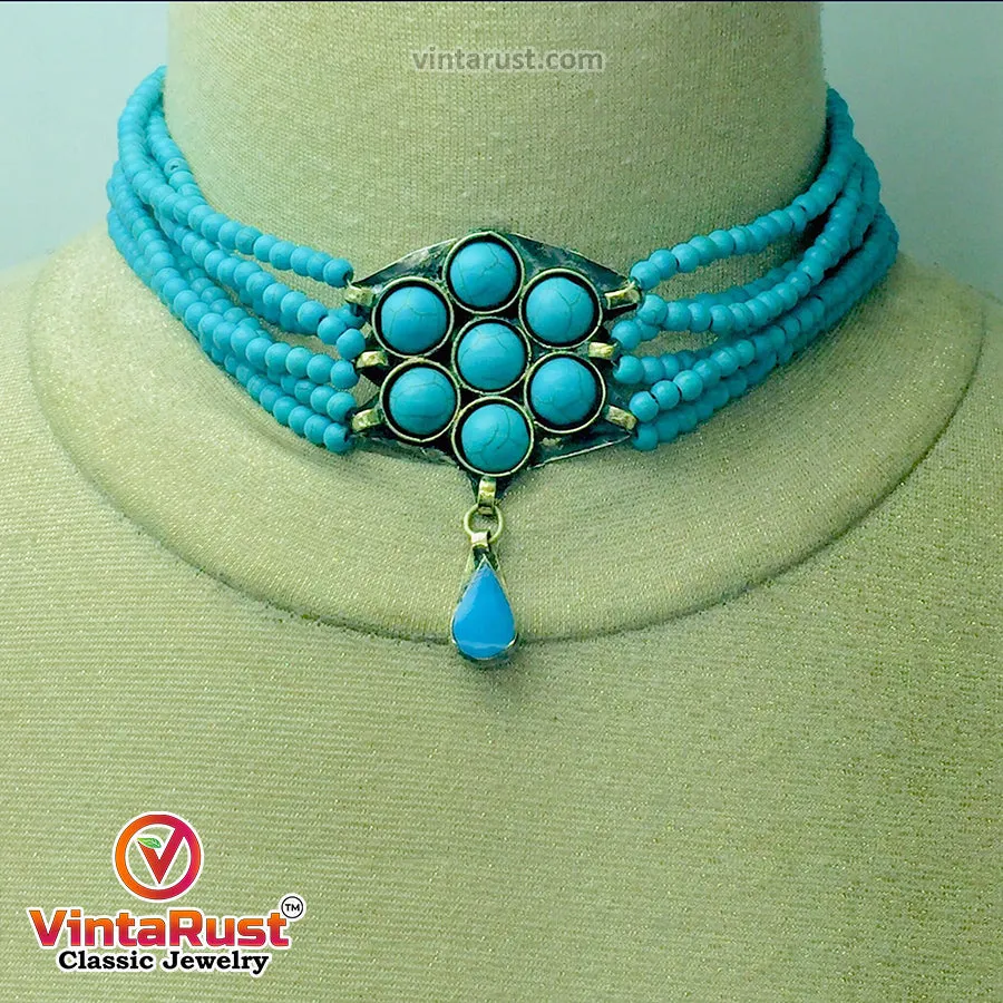 Turquoise Flower Necklace and Earrings  Jewellery Set