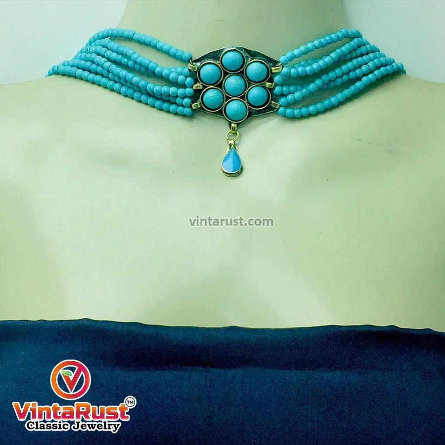 Turquoise Flower Necklace and Earrings  Jewellery Set
