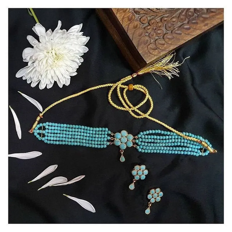 Turquoise Flower Necklace and Earrings  Jewellery Set
