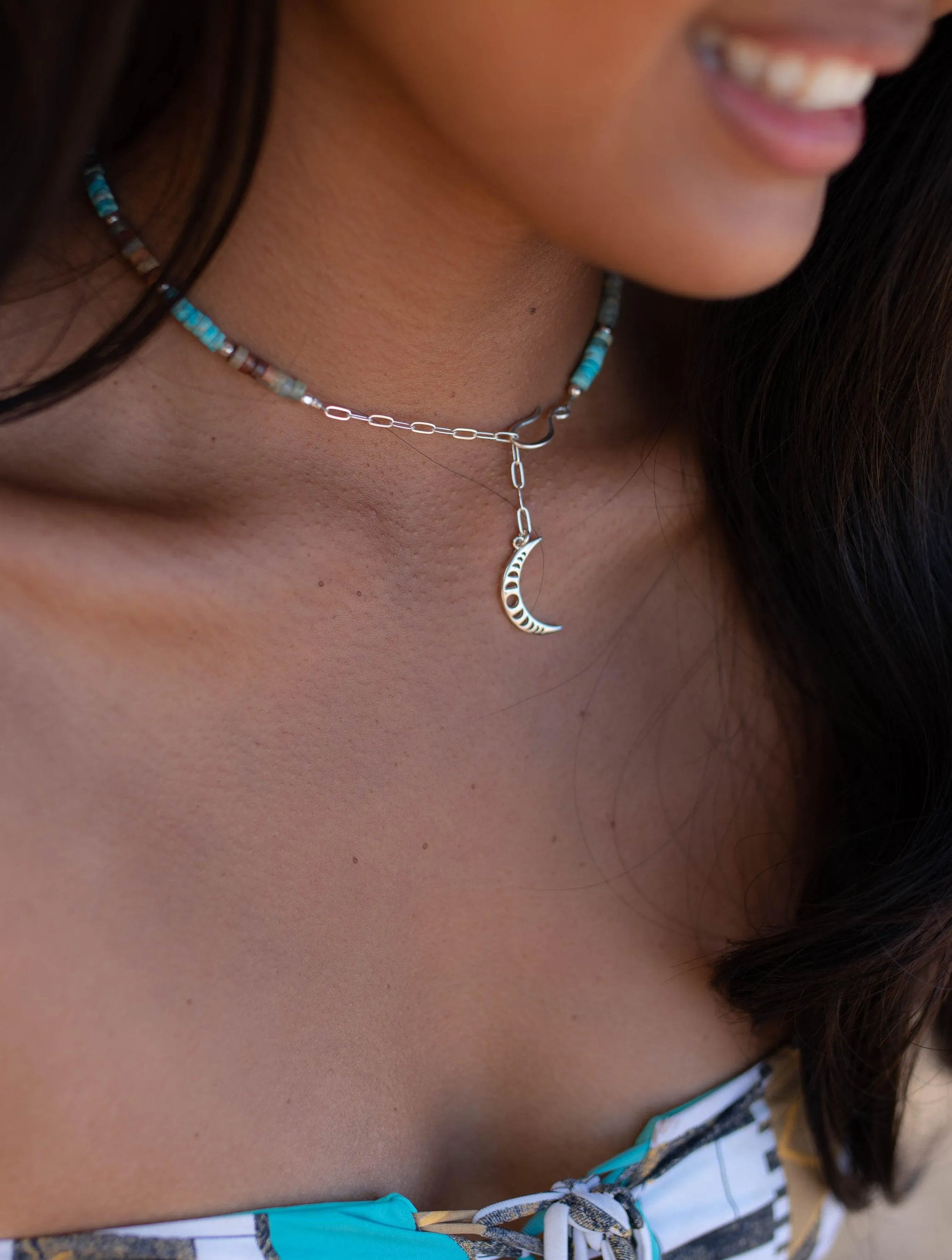Turquoise Half Moon necklace~ Sterling Silver 925 ~MN060