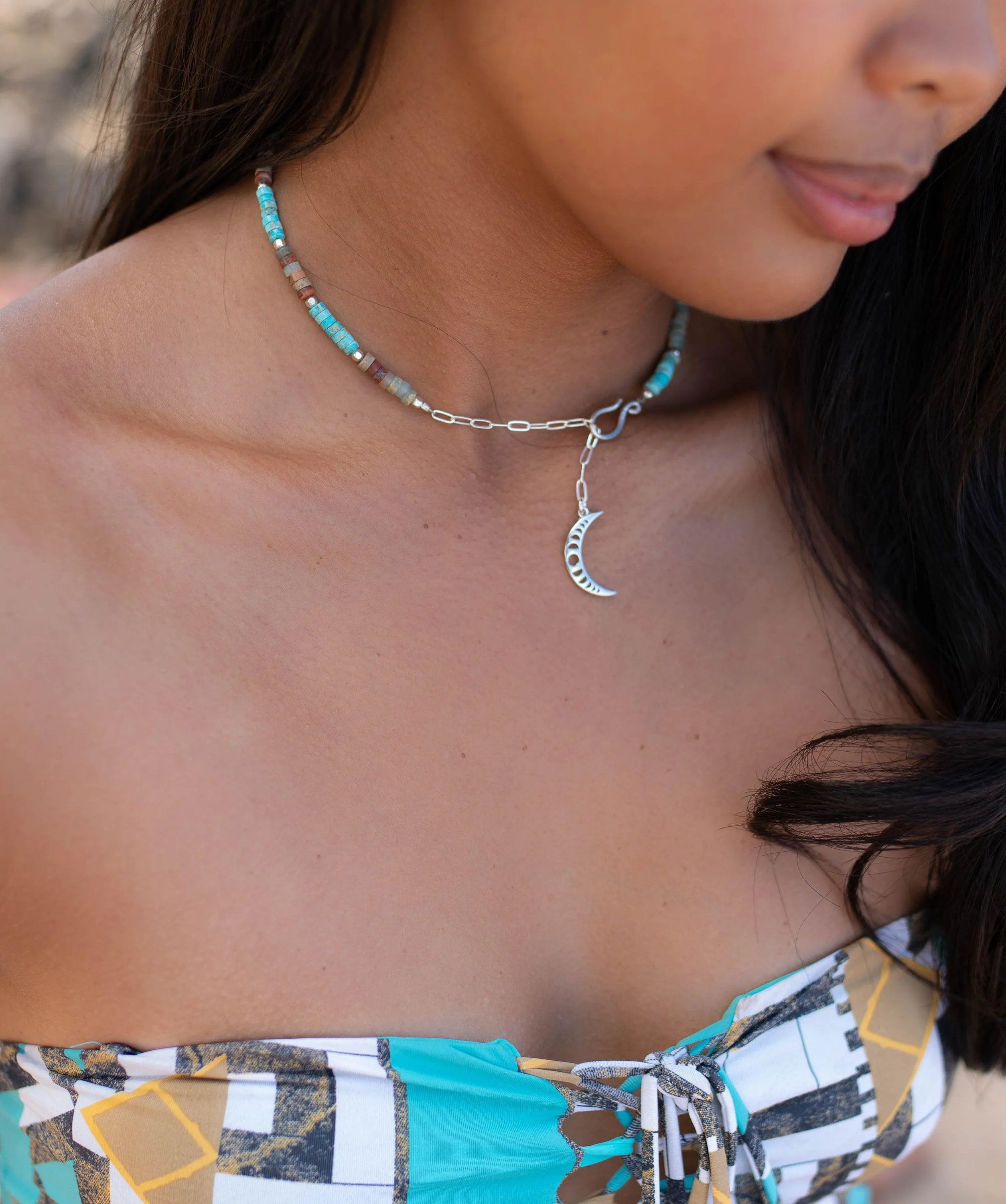 Turquoise Half Moon necklace~ Sterling Silver 925 ~MN060