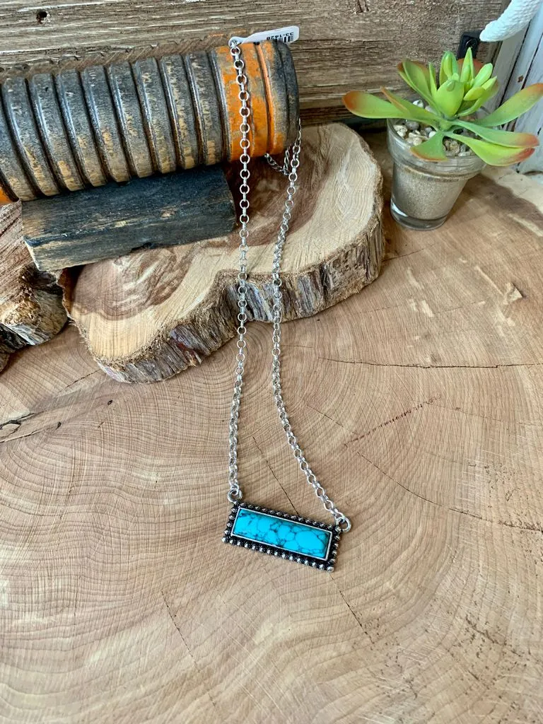 Turquoise Stone Bar Chain Necklace