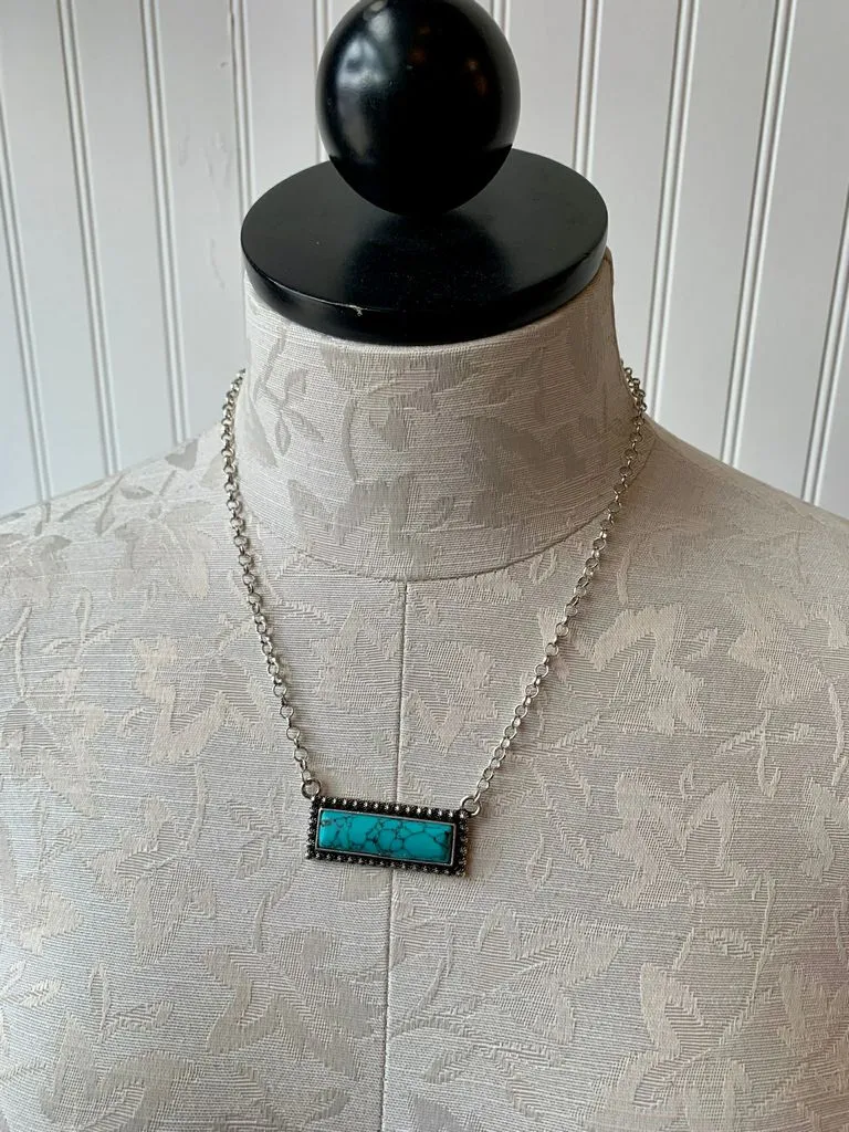 Turquoise Stone Bar Chain Necklace