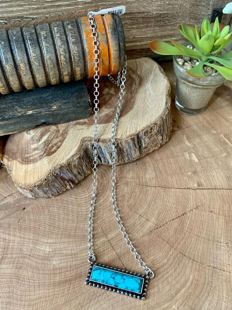 Turquoise Stone Bar Chain Necklace