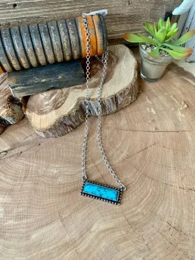 Turquoise Stone Bar Chain Necklace