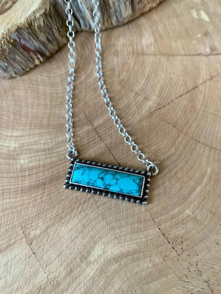 Turquoise Stone Bar Chain Necklace