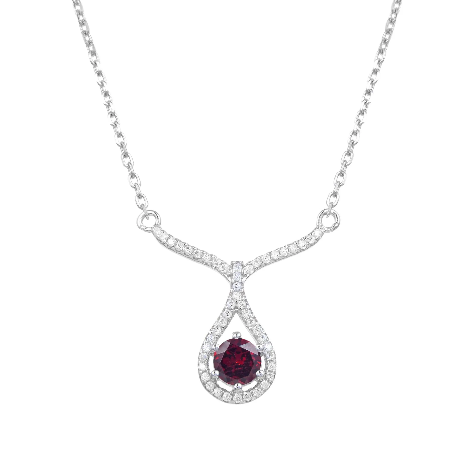 V Shape Water Droplet Round Cut Natural Gemstone Silver Necklace