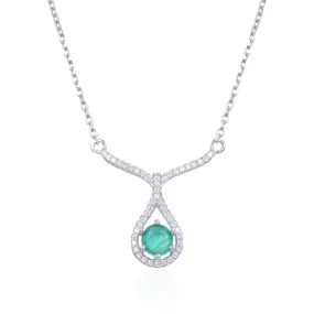 V Shape Water Droplet Round Cut Natural Gemstone Silver Necklace