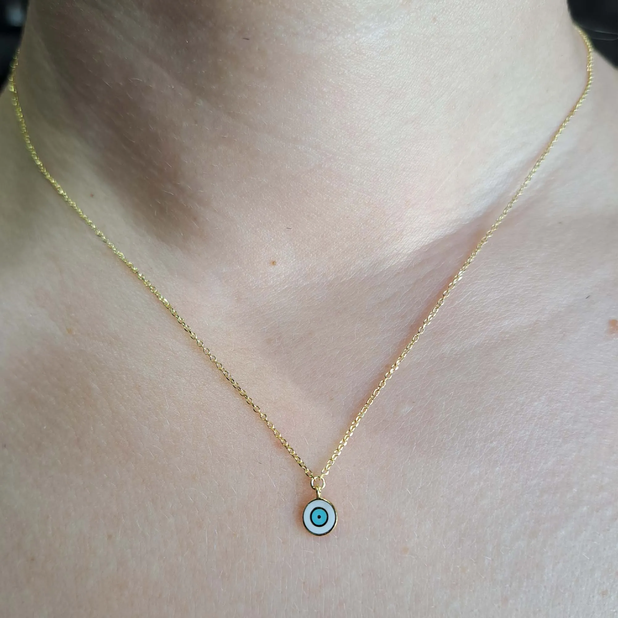 Vernus | Tiny Mati Necklace | Turquoise & White Enamel | GPS 925