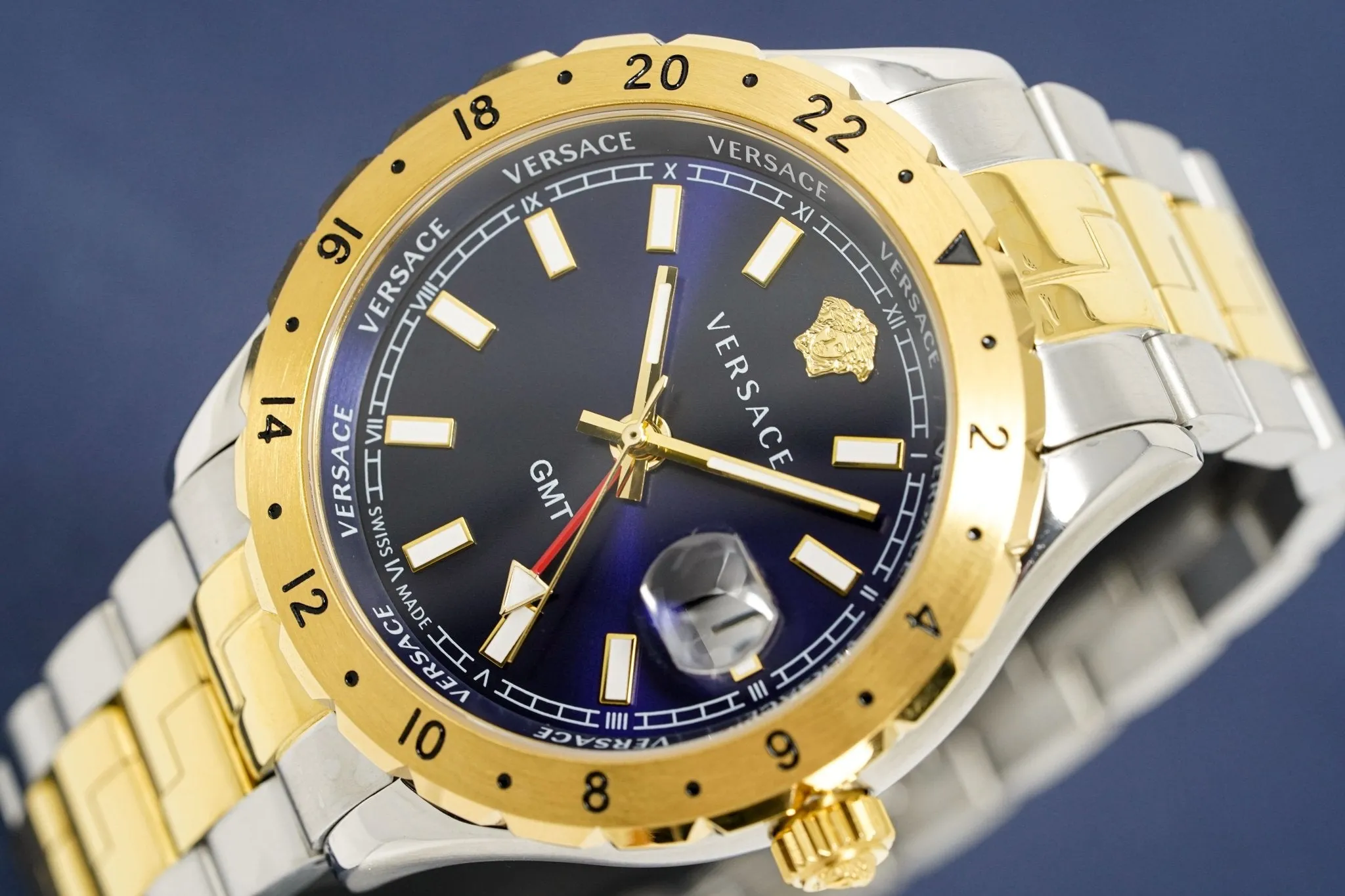 Versace Men's Watch Hellenyium GMT Blue Two-Tone Bracelet V11060017