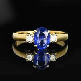 Vintage 14K Gold Diamond & Ceylon Sapphire Ring