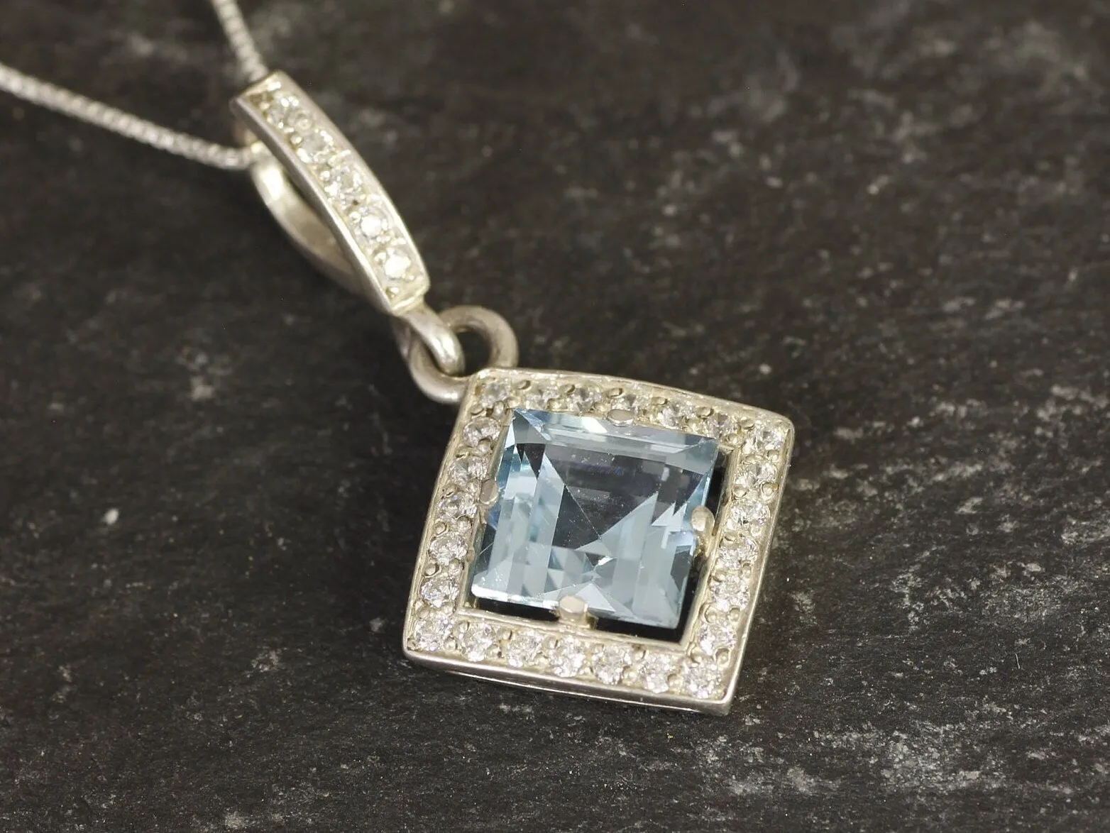 Vintage Blue Topaz Necklace - Genuine Blue Topaz Pendant - December Birthstone Necklace