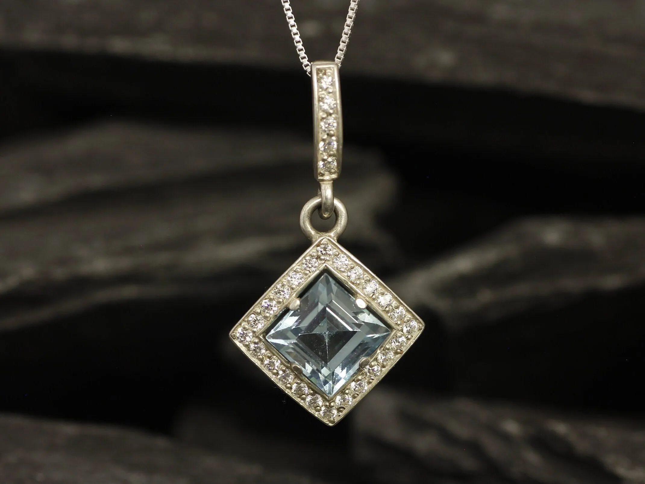 Vintage Blue Topaz Necklace - Genuine Blue Topaz Pendant - December Birthstone Necklace