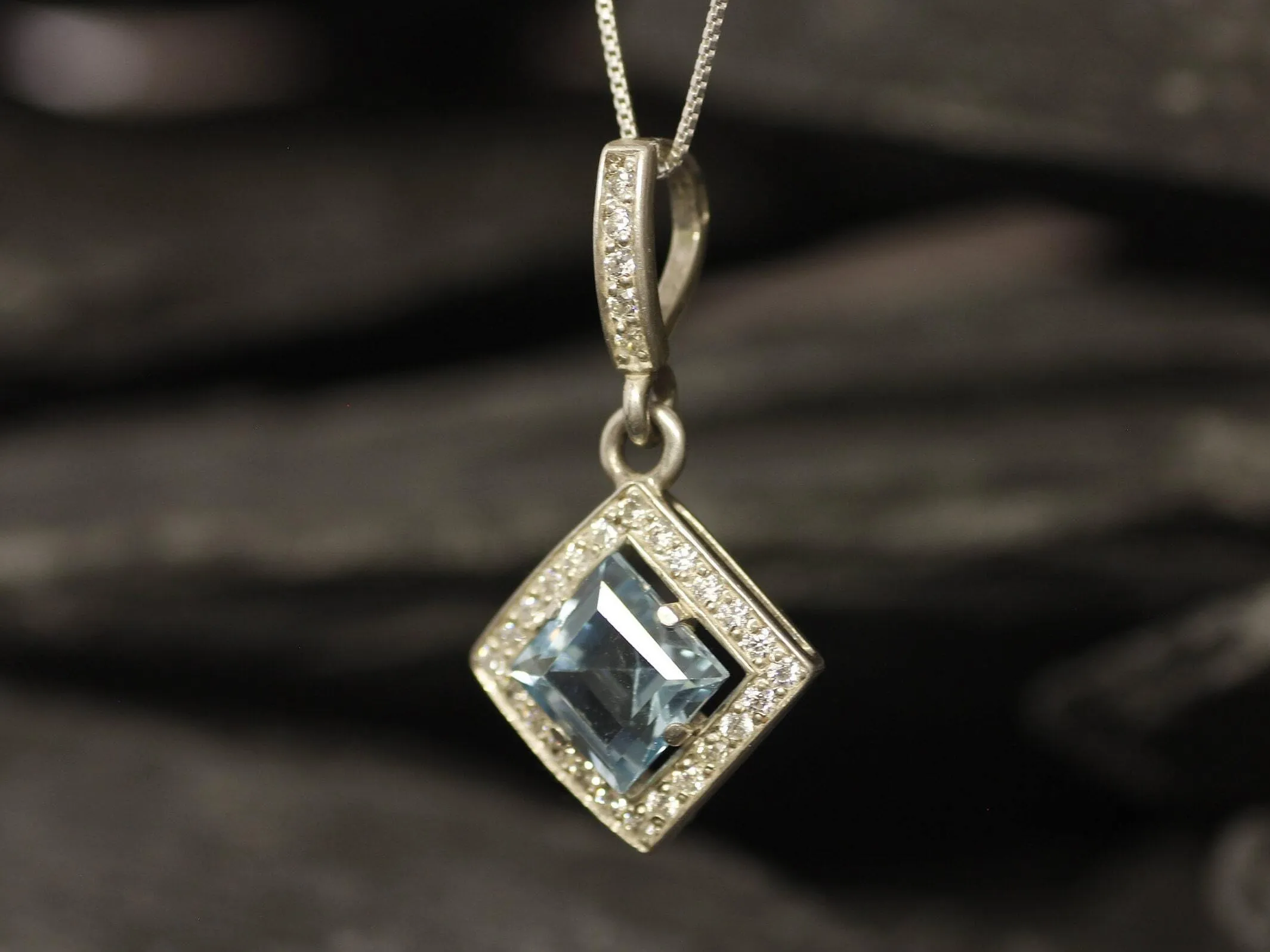Vintage Blue Topaz Necklace - Genuine Blue Topaz Pendant - December Birthstone Necklace