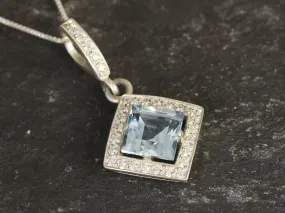 Vintage Blue Topaz Necklace - Genuine Blue Topaz Pendant - December Birthstone Necklace