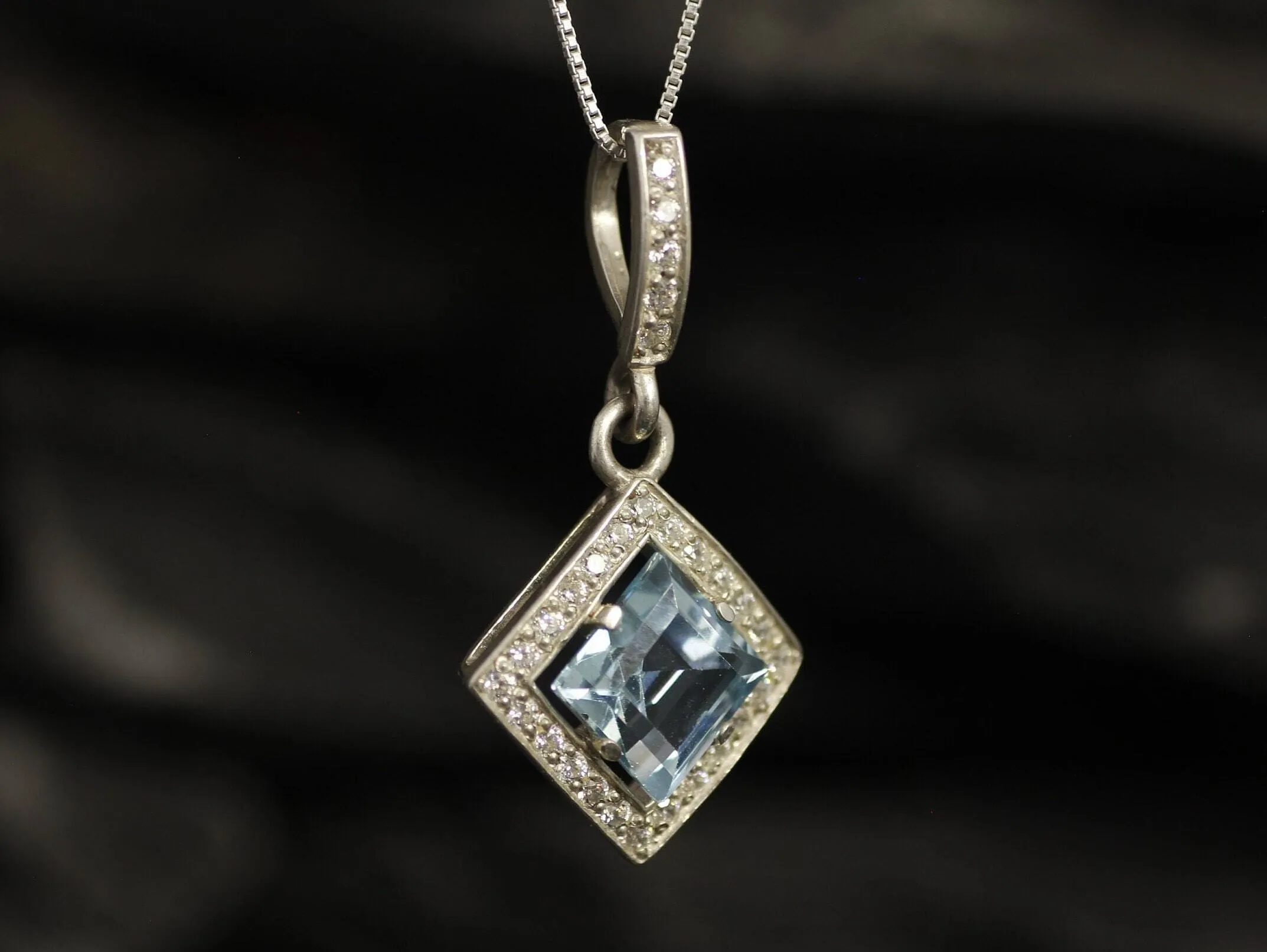 Vintage Blue Topaz Necklace - Genuine Blue Topaz Pendant - December Birthstone Necklace