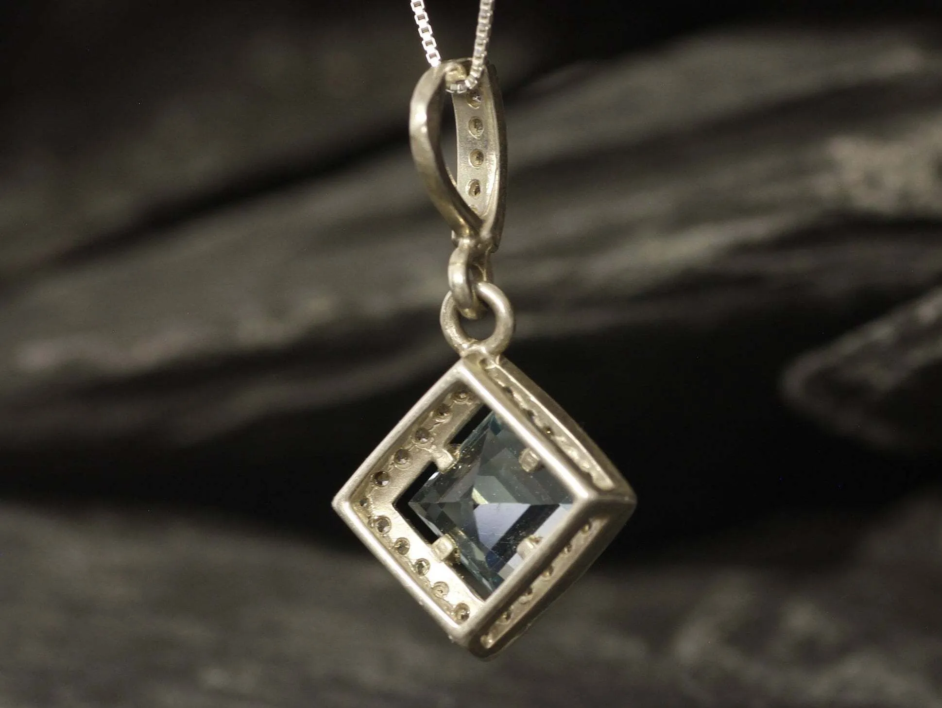 Vintage Blue Topaz Necklace - Genuine Blue Topaz Pendant - December Birthstone Necklace