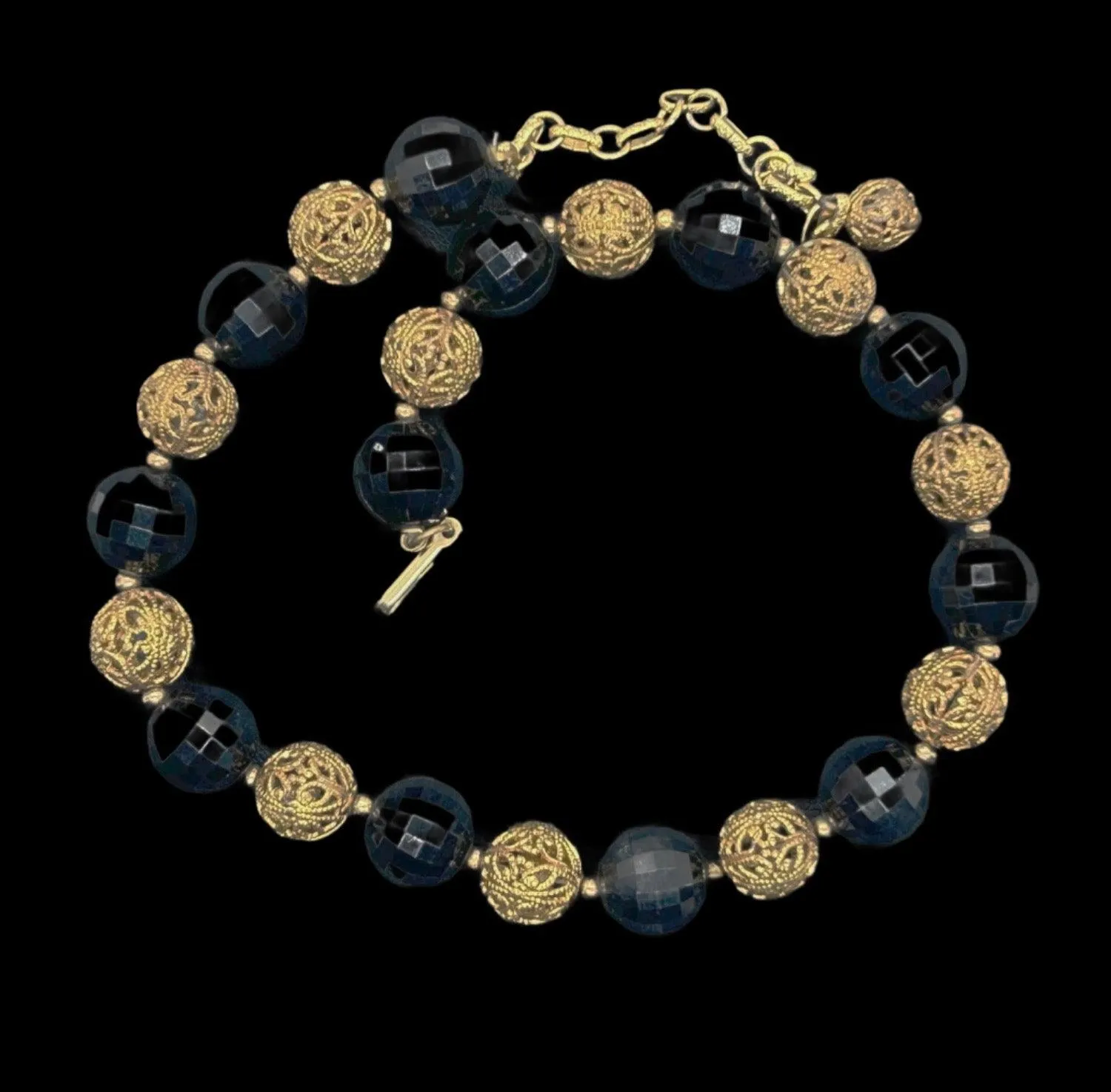 Vintage Choker with Black Beads and Filigree Beads