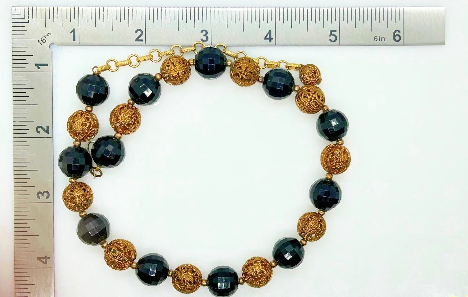Vintage Choker with Black Beads and Filigree Beads
