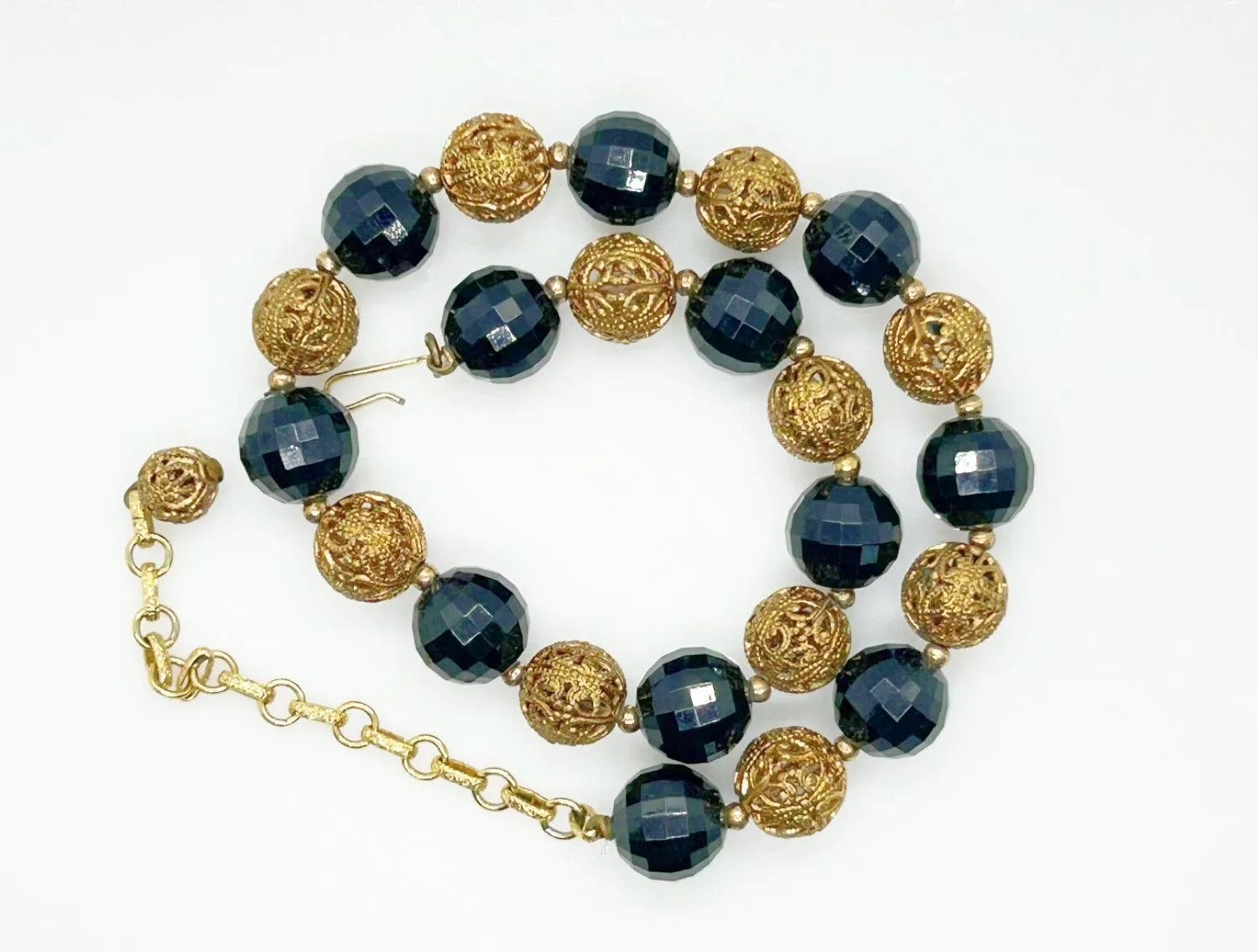 Vintage Choker with Black Beads and Filigree Beads
