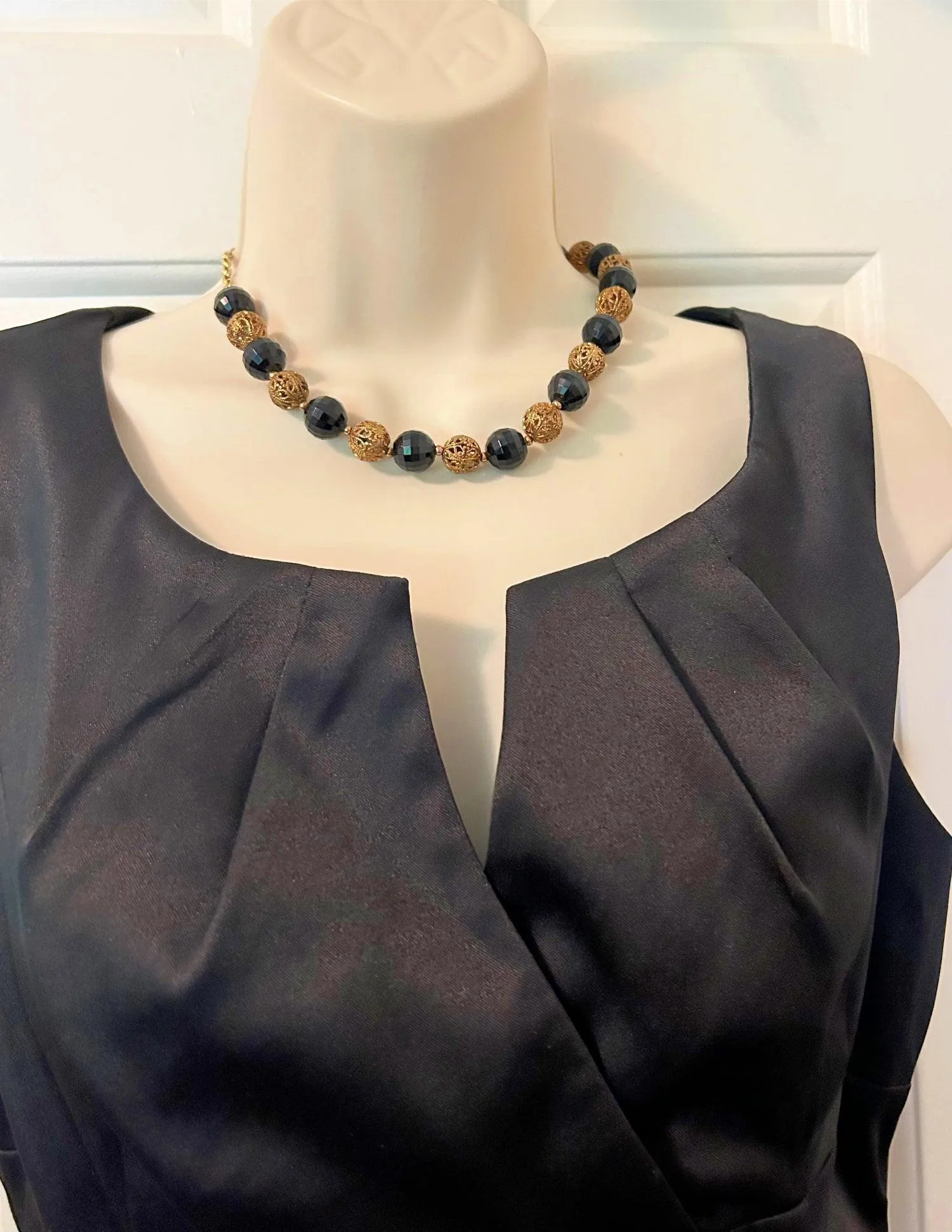 Vintage Choker with Black Beads and Filigree Beads