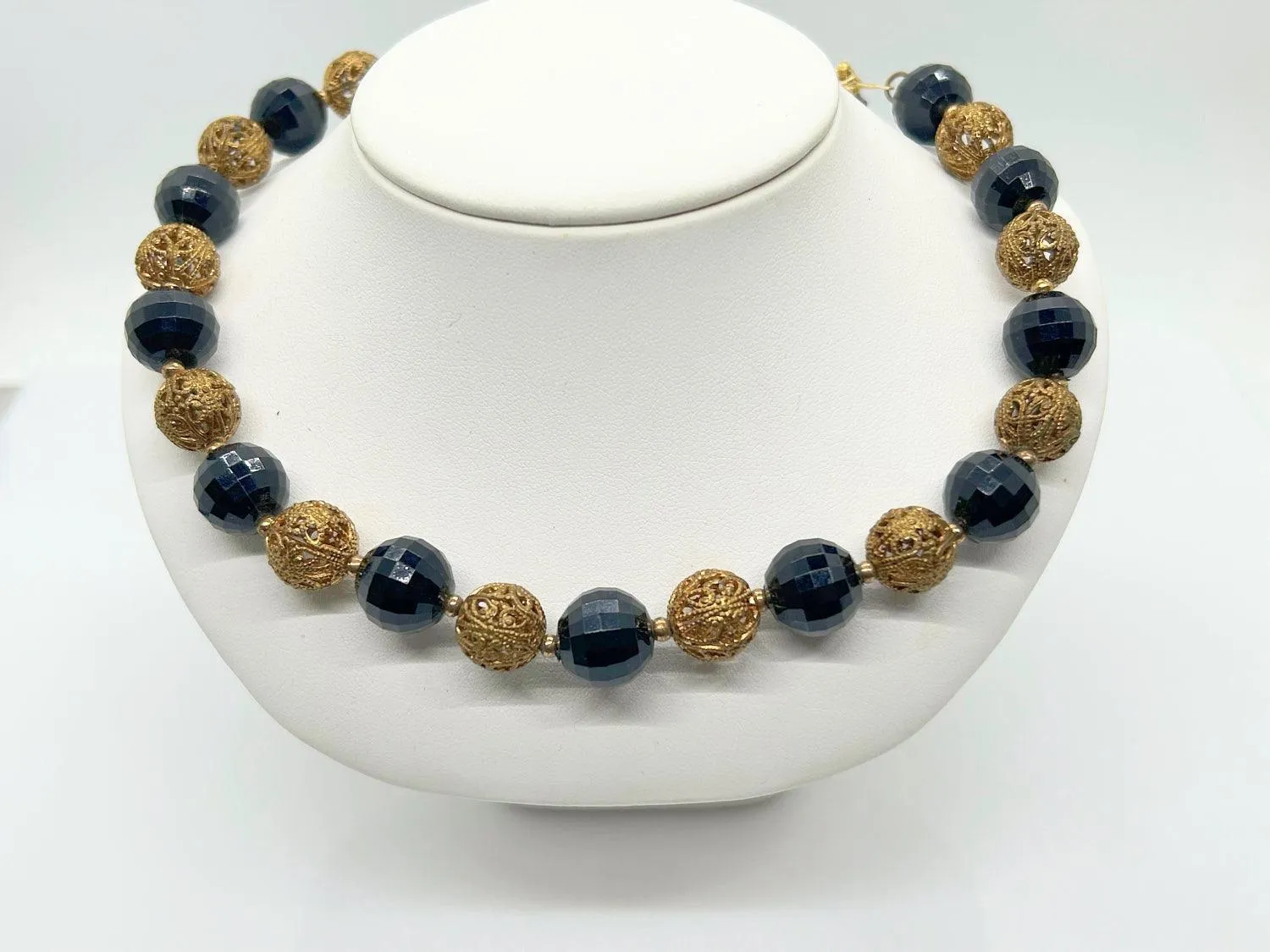Vintage Choker with Black Beads and Filigree Beads