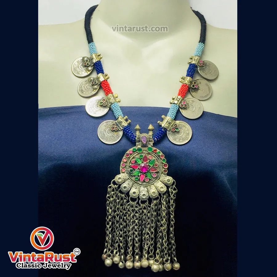 Vintage Coins Necklace With Dangling Pendant