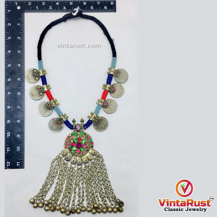 Vintage Coins Necklace With Dangling Pendant