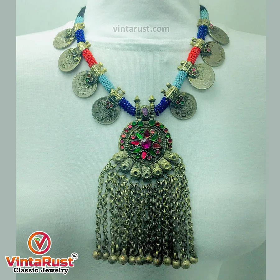Vintage Coins Necklace With Dangling Pendant