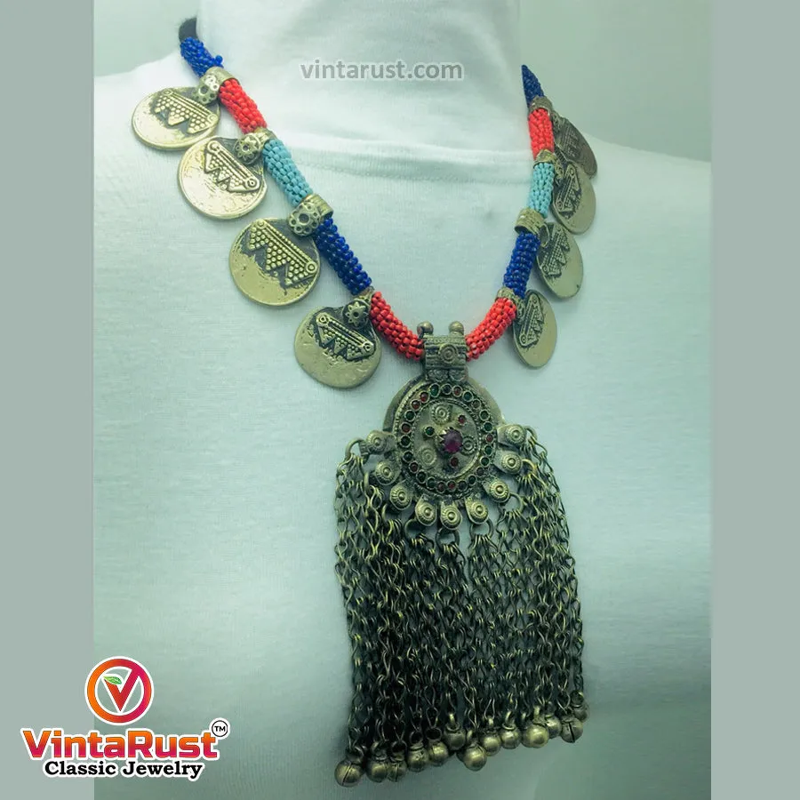 Vintage Coins Necklace With Dangling Pendant