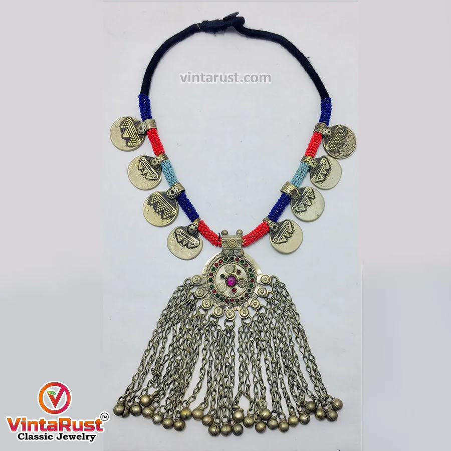 Vintage Coins Necklace With Dangling Pendant