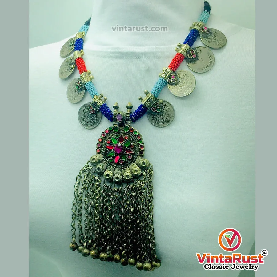Vintage Coins Necklace With Dangling Pendant