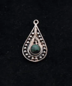 Vintage Filigree Sterling Silver Green Stone Pendant