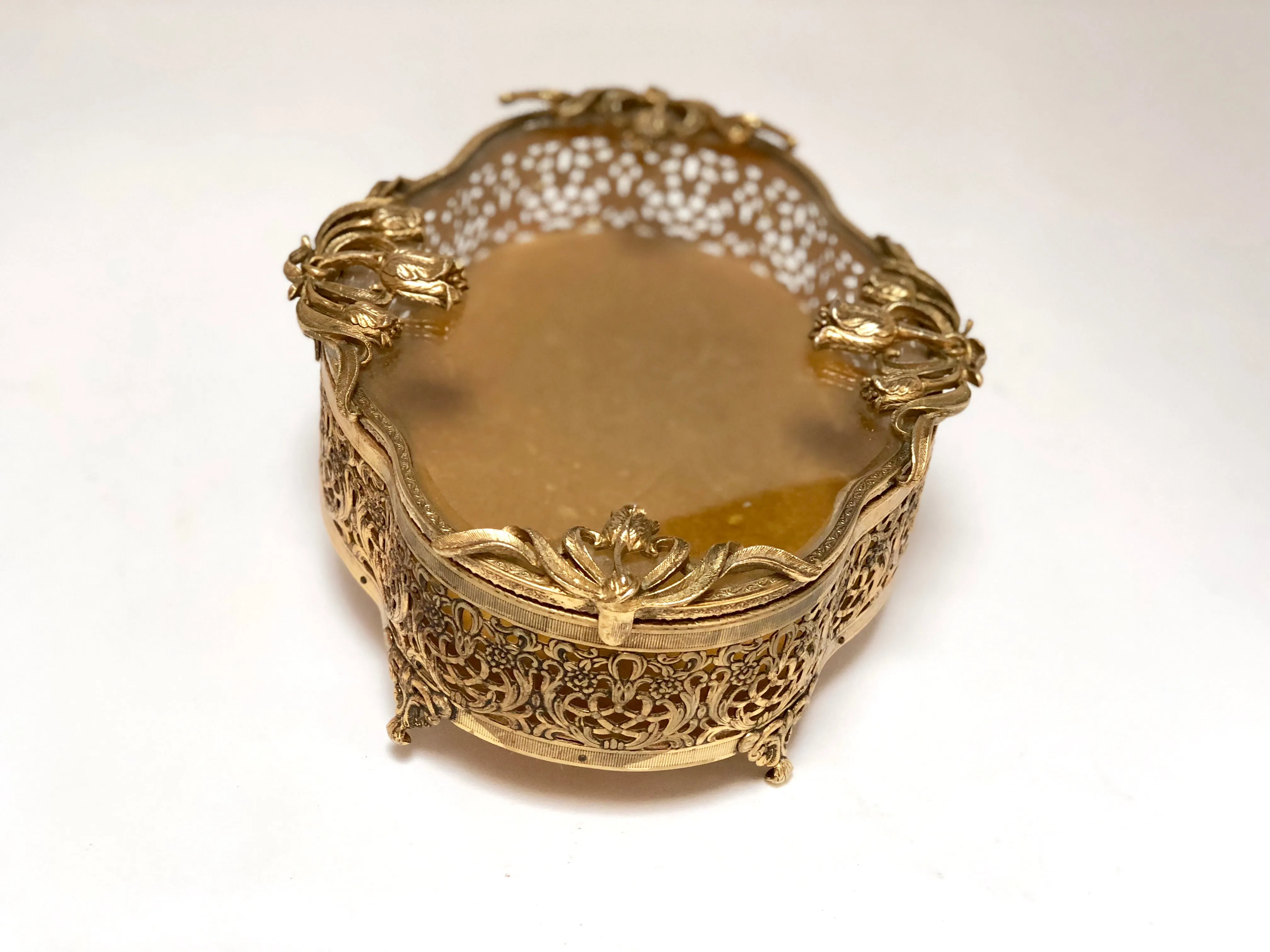 Vintage Floral French Victorian Filigree Jewelry Box