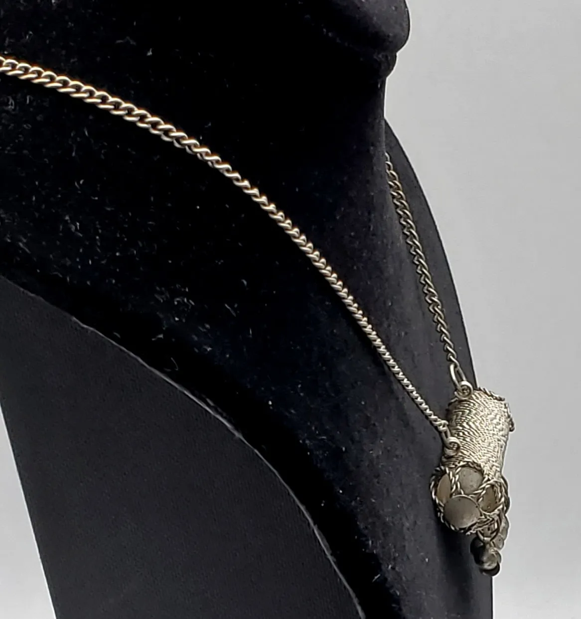 Vintage Handmade Filigree Cylinder Pendant Chain Necklace