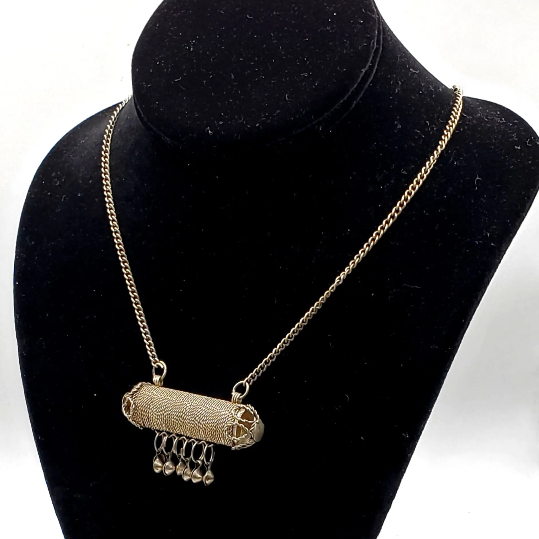 Vintage Handmade Filigree Cylinder Pendant Chain Necklace