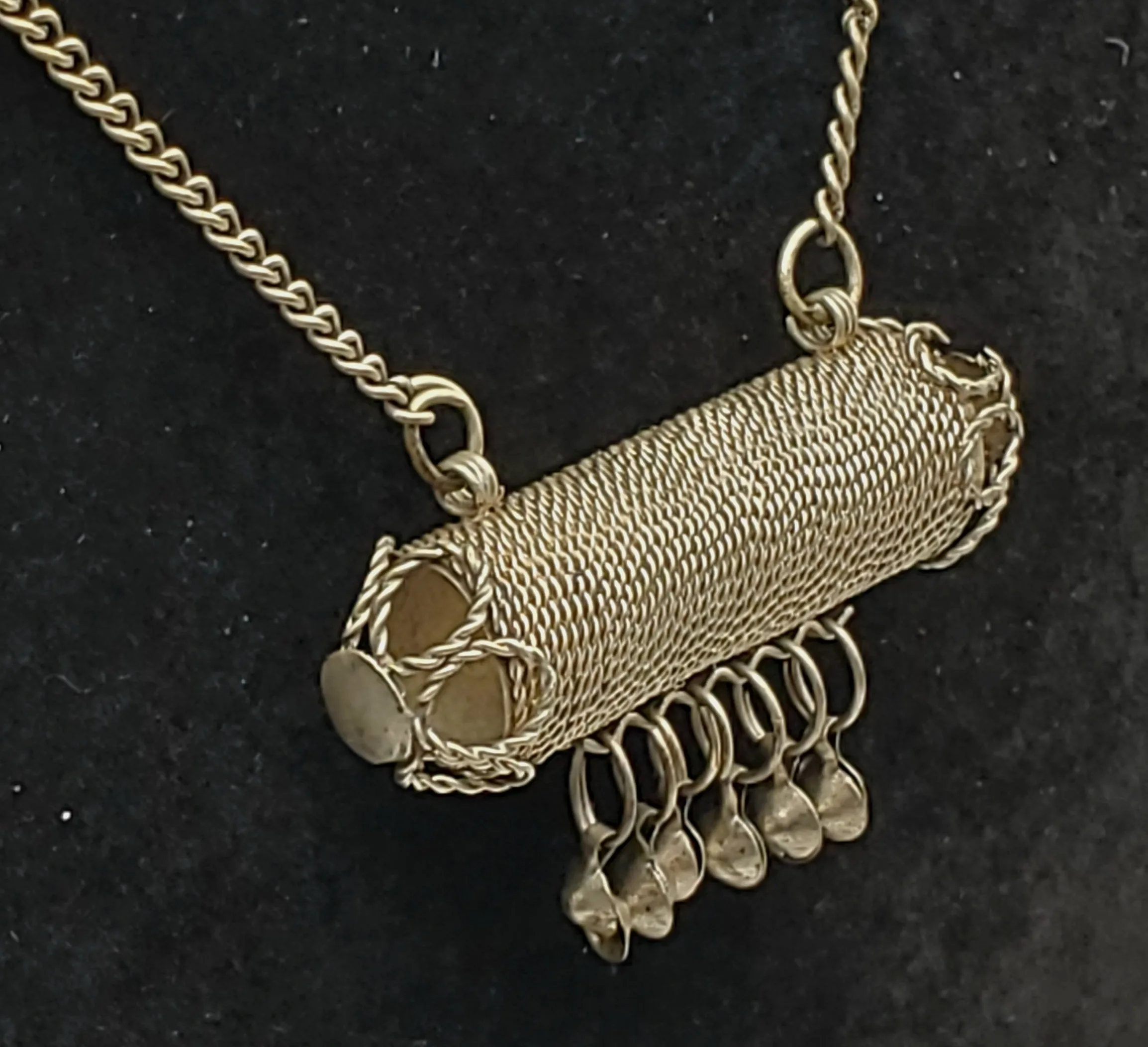 Vintage Handmade Filigree Cylinder Pendant Chain Necklace