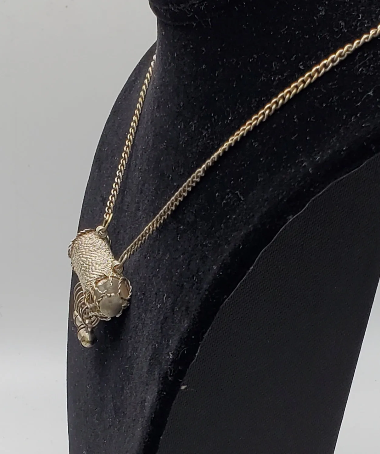 Vintage Handmade Filigree Cylinder Pendant Chain Necklace