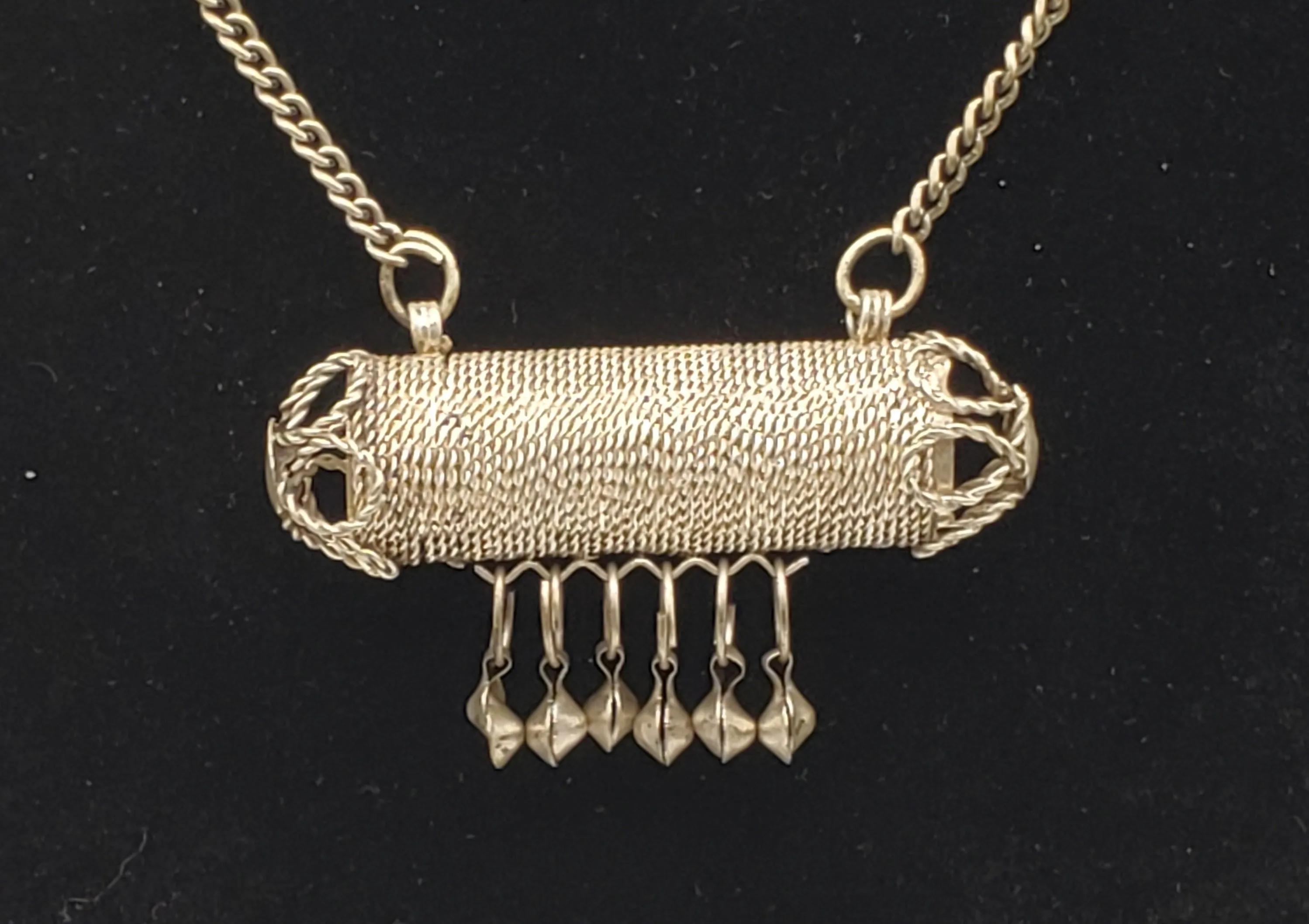 Vintage Handmade Filigree Cylinder Pendant Chain Necklace