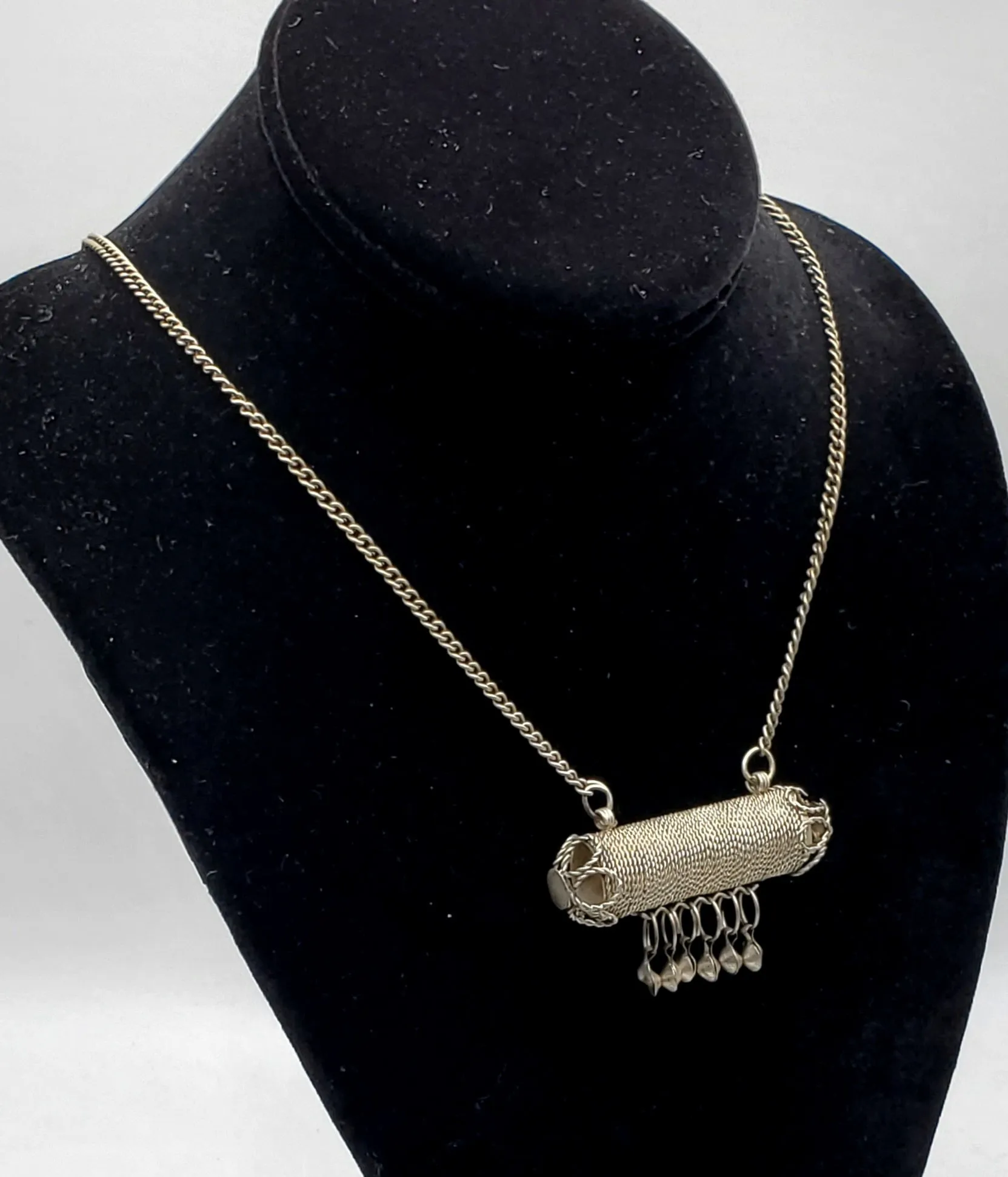 Vintage Handmade Filigree Cylinder Pendant Chain Necklace