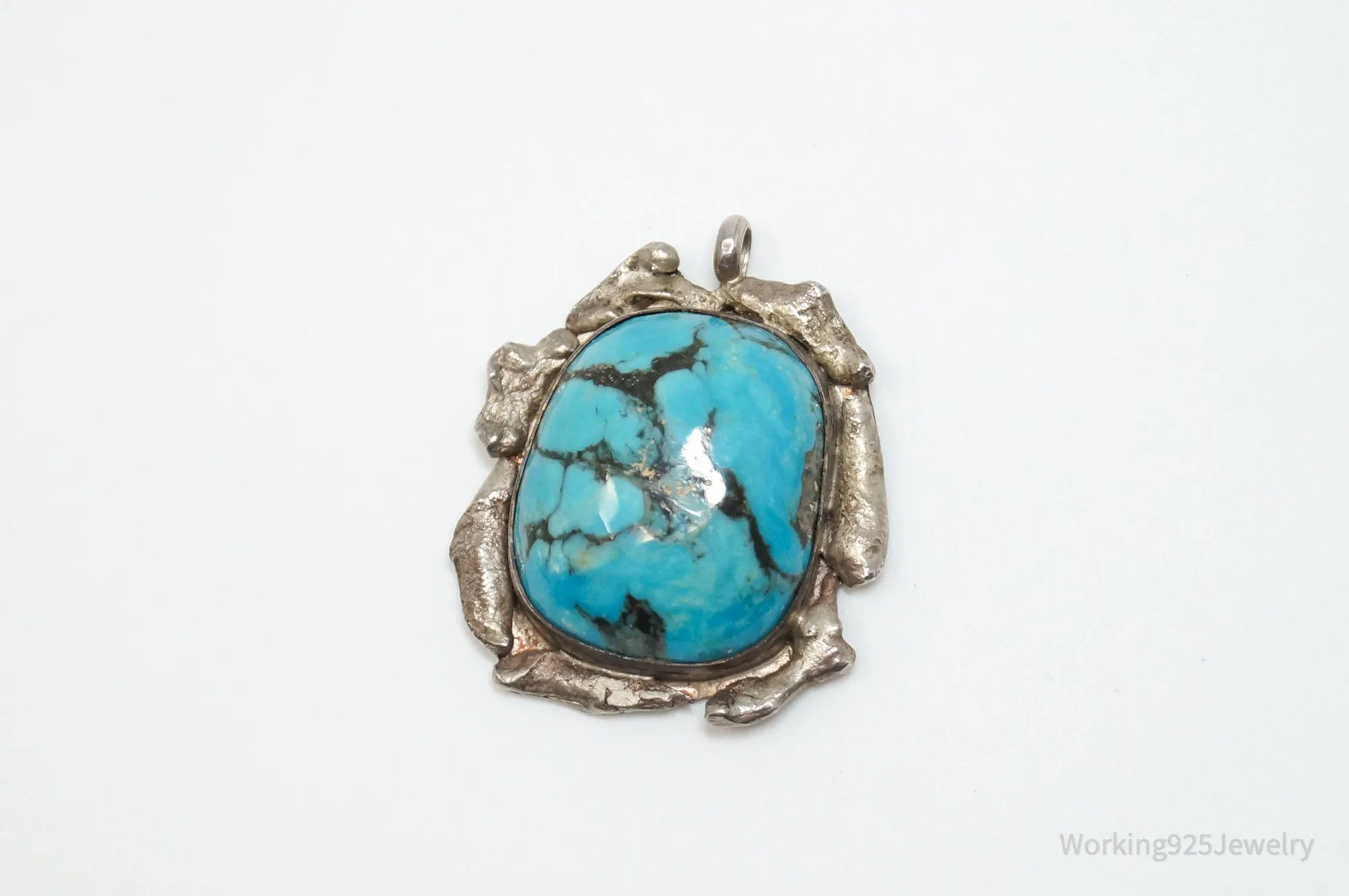 Vintage Handmade Native American Jimmy Herald Turquoise Sterling Silver Pendant