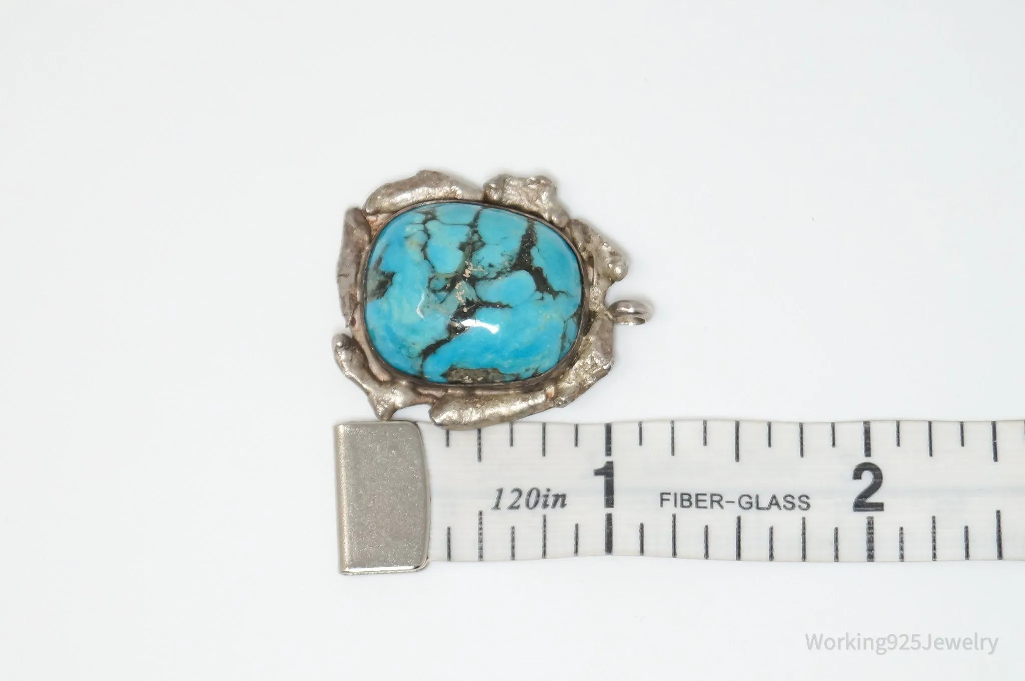 Vintage Handmade Native American Jimmy Herald Turquoise Sterling Silver Pendant