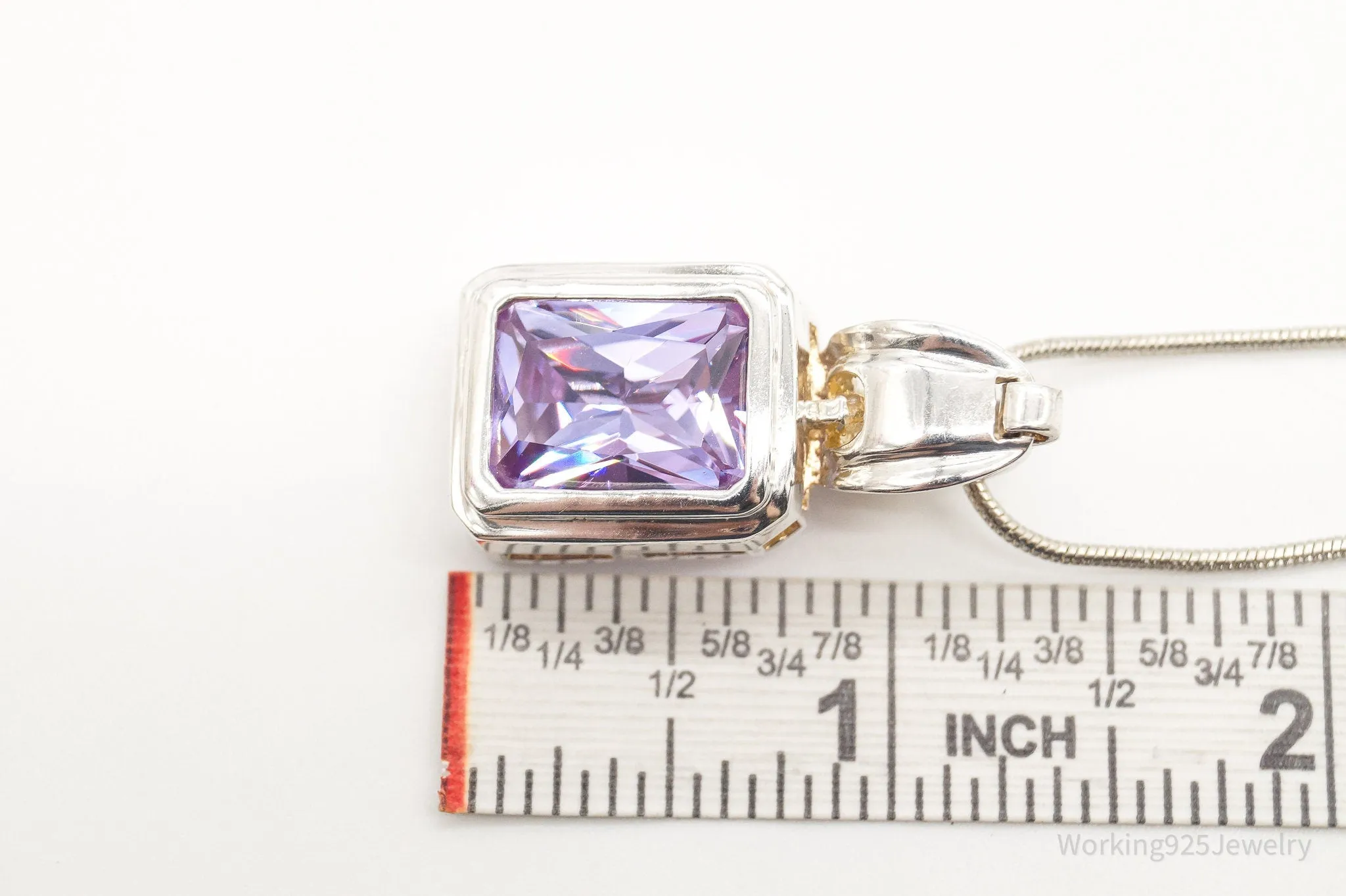 Vintage Large Purple Cubic Zirconia Sterling Silver Necklace