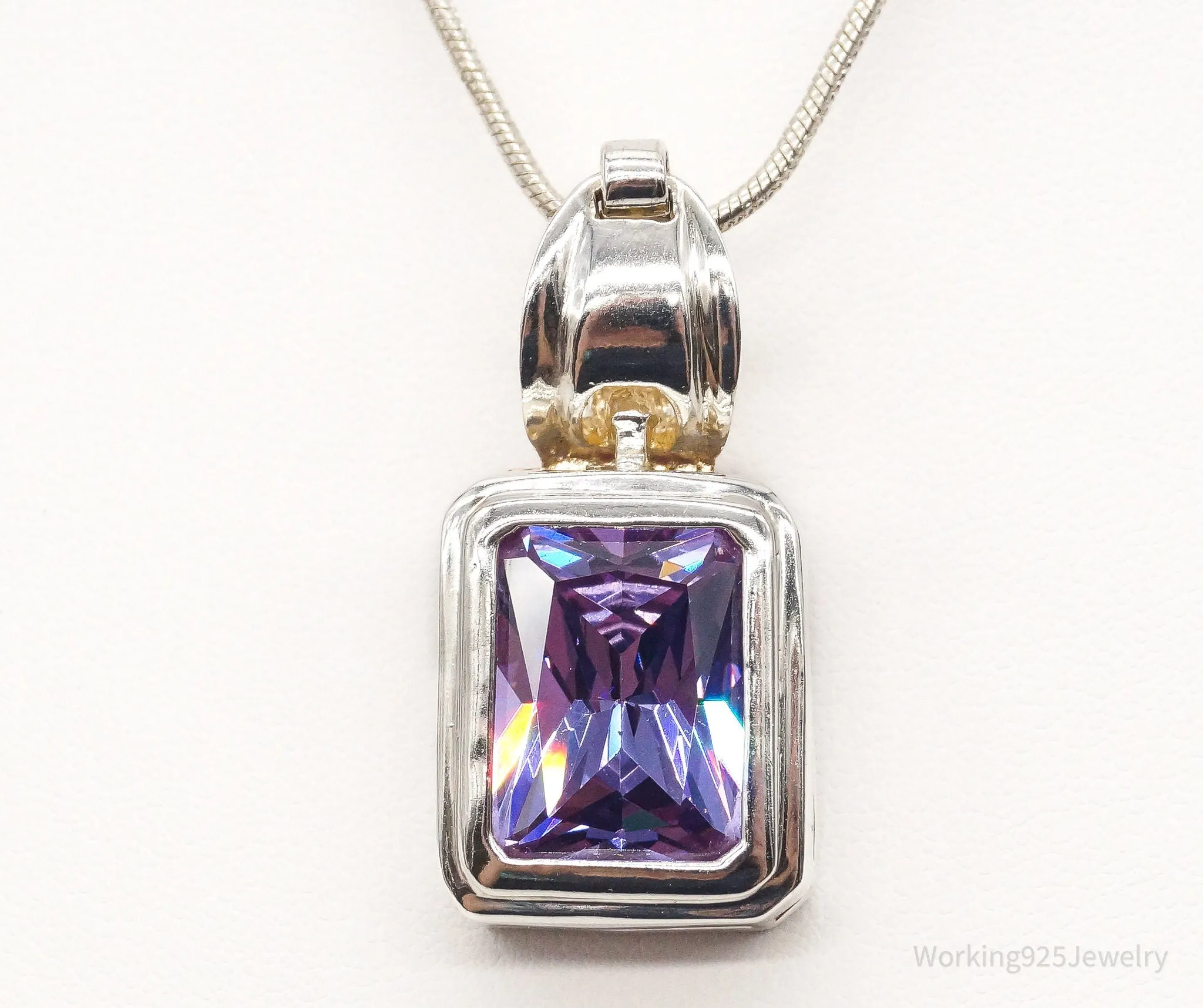 Vintage Large Purple Cubic Zirconia Sterling Silver Necklace