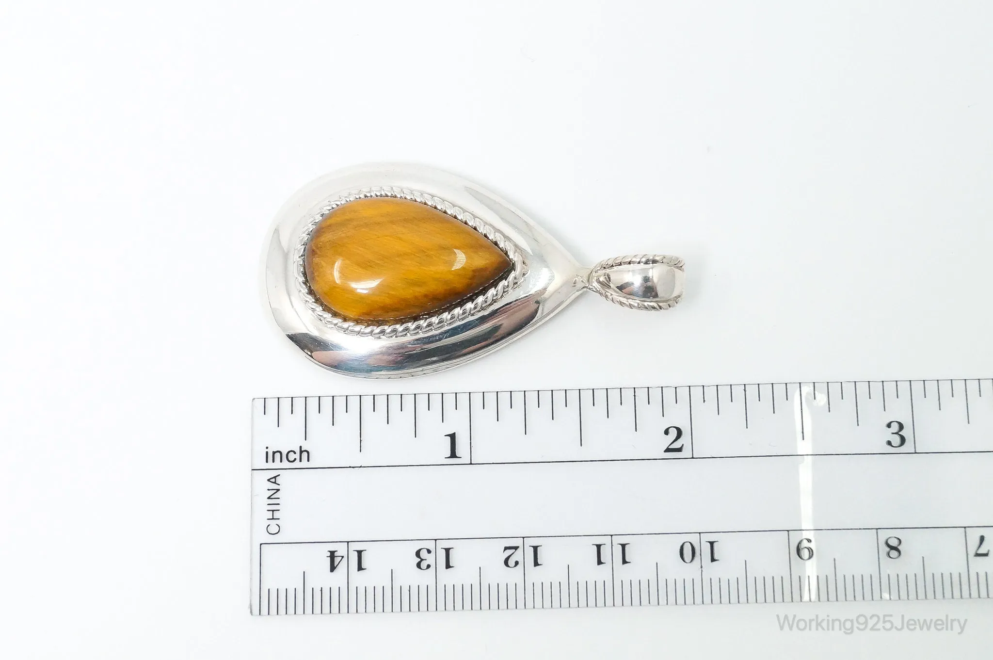 Vintage Large Tigers Eye Southwestern Style Sterling Silver Pendant