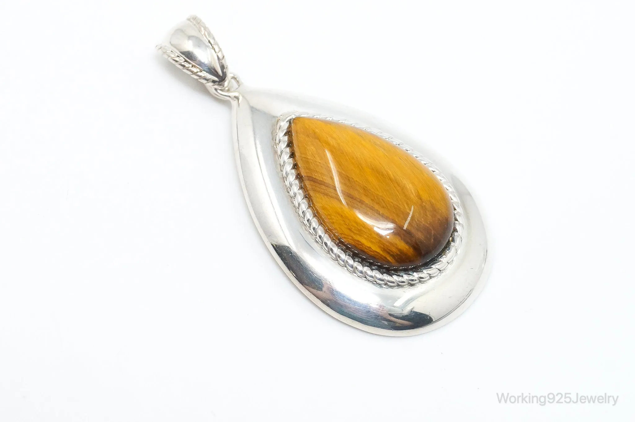 Vintage Large Tigers Eye Southwestern Style Sterling Silver Pendant