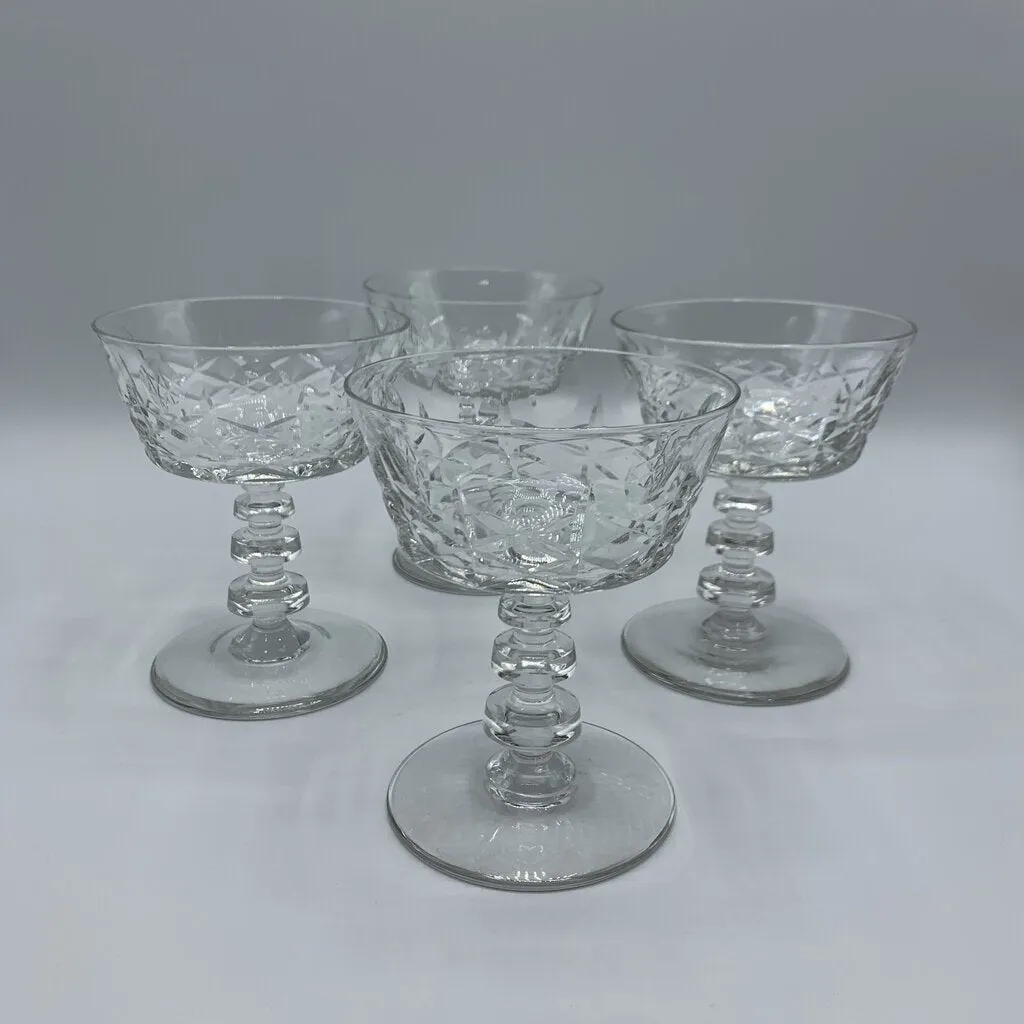 Vintage Rock Sharpe “Olive and Cross” Champagne Coupe Glasses Set of 4 /hg